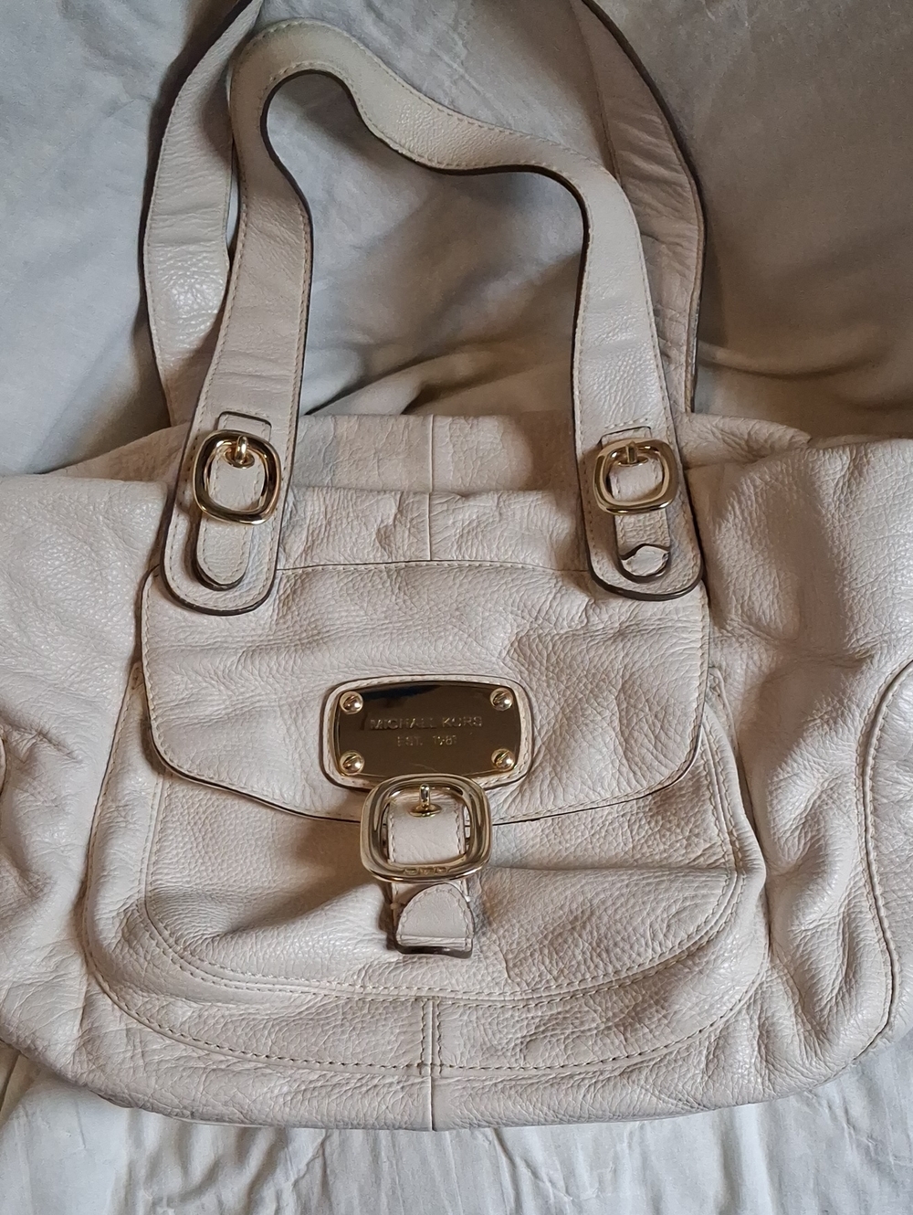 Michael Kors Cream Leather Shoulder Tote with Gold Hardware